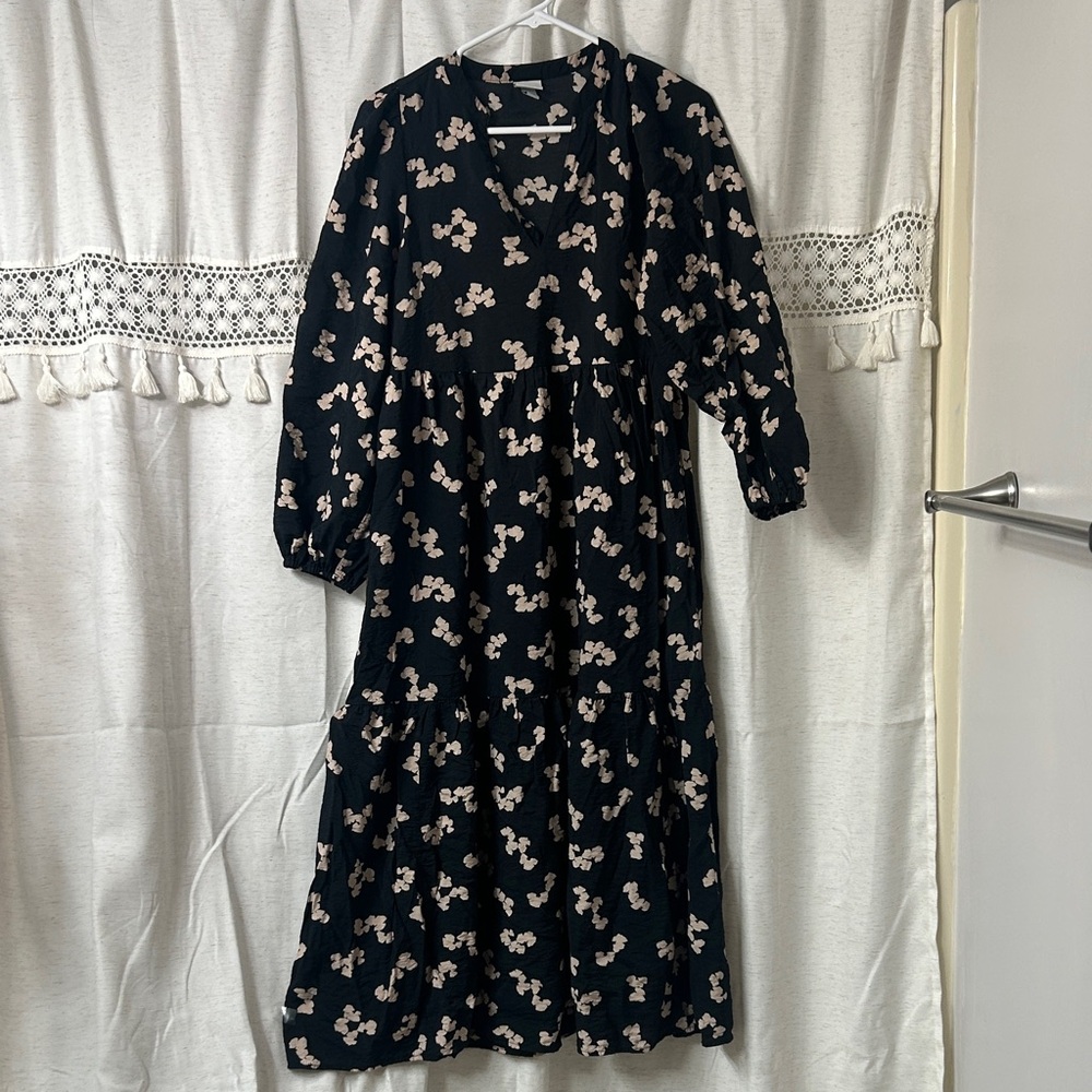 a new day Black Maxi Dress with Light Pink Floral Print - Picture 1 of 5